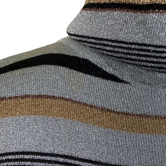 Vintage 70s 80s Metallic Lurex Striped Turtleneck Sweater Gold Silver Bronze - Picture 12 of 16